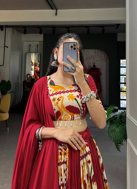 Maroon Colour Rayon With Plain Printed Silk Lehenga With Blouse Dupatta Wholesale Online